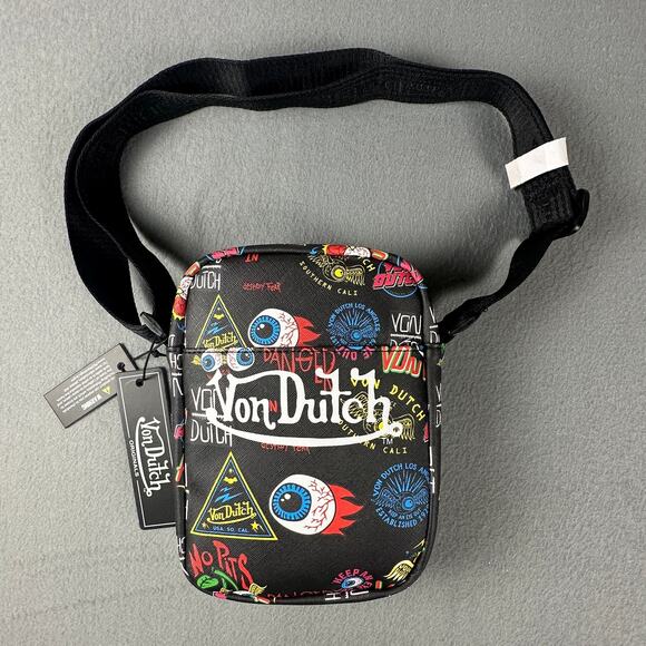 Von Dutch Handbags - Von Dutch Jax Crossbody All Over Tattoos Sling Bag Y2K Black Flying Eye NWT